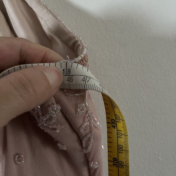 VTG Y2k 90s Scala Silk Beaded Slip Dress Mermaid Ruffle Gown Fairy Pink Sz L - Picture 8 of 10